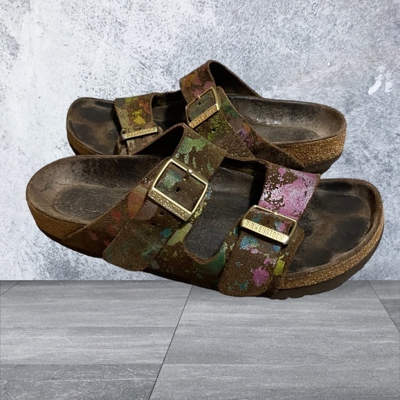 BIRKENSTOCK ARIZONA Flower Crush Mocca Leather Sandals Slide US5 EU36 UK3 Womens - Picture 13 of 16
